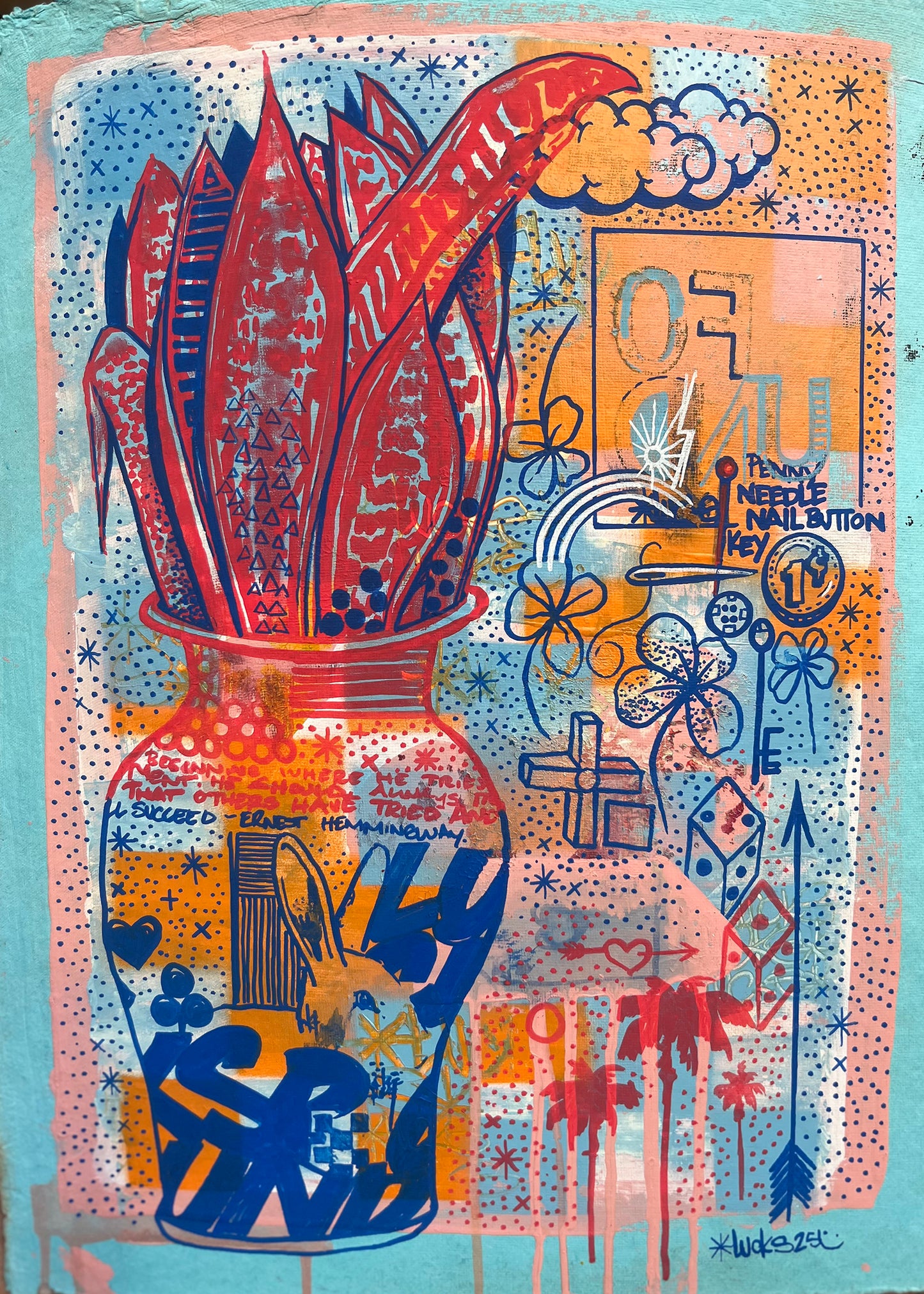 Original artwork "Works on Paper No.51" by Lucks, featuring abstract ink and mixed media on textured paper.