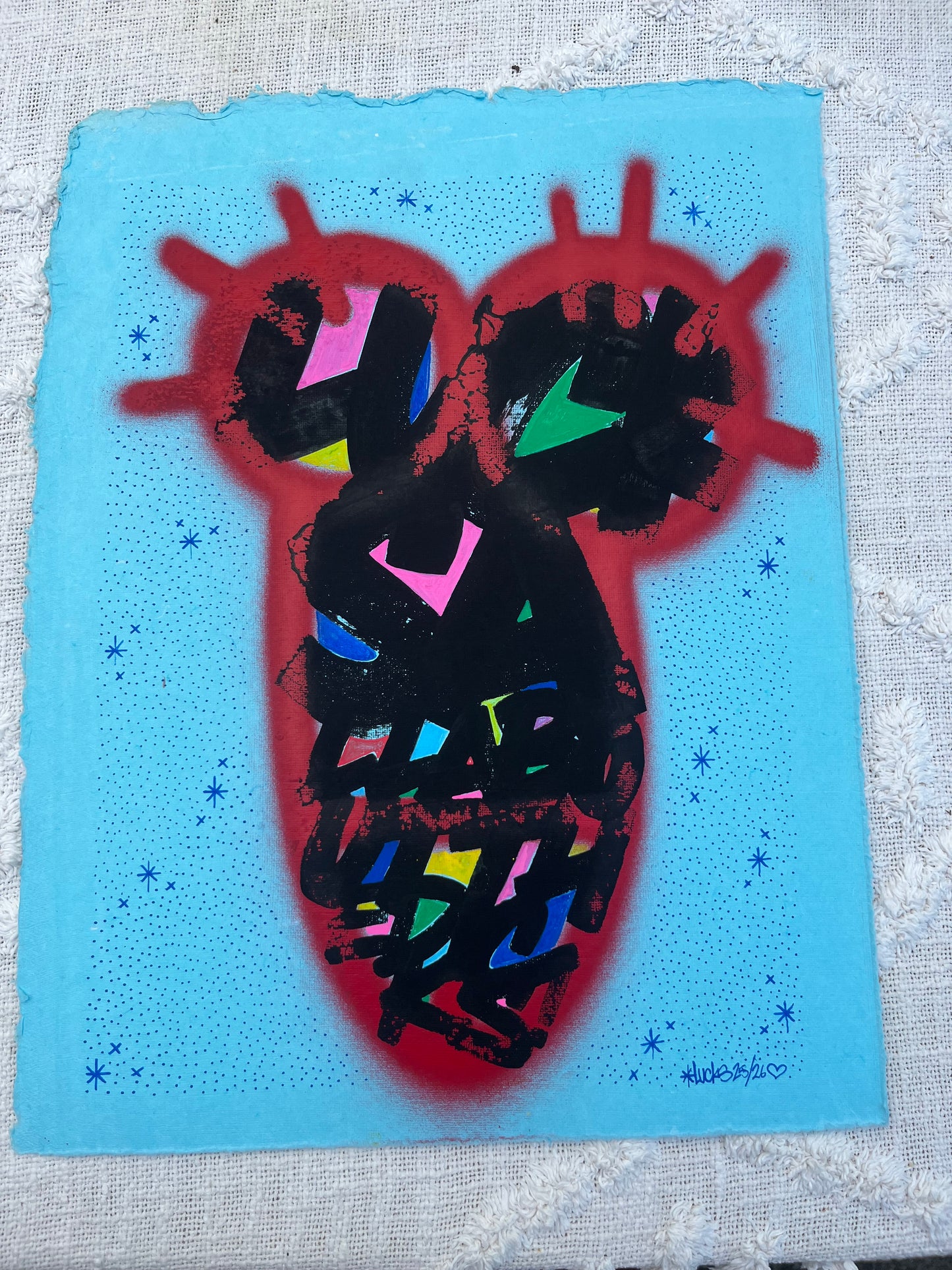 Original artwork "Works on Paper No.13" by Lucks, featuring abstract mixed media art on paper.
