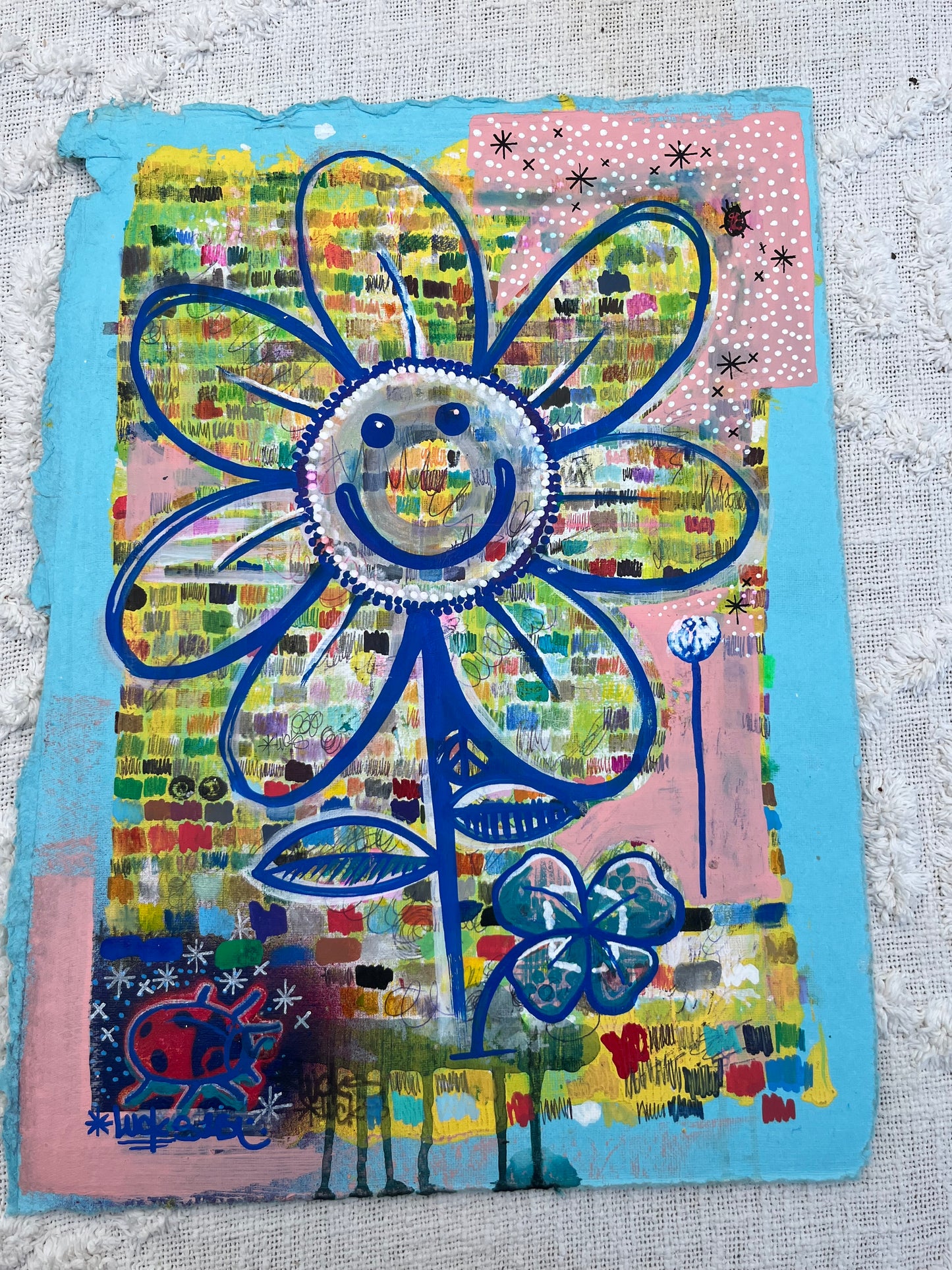 Original artwork "Works on Paper No.67" by Lucks, featuring intricate abstract ink and watercolor designs on textured paper.