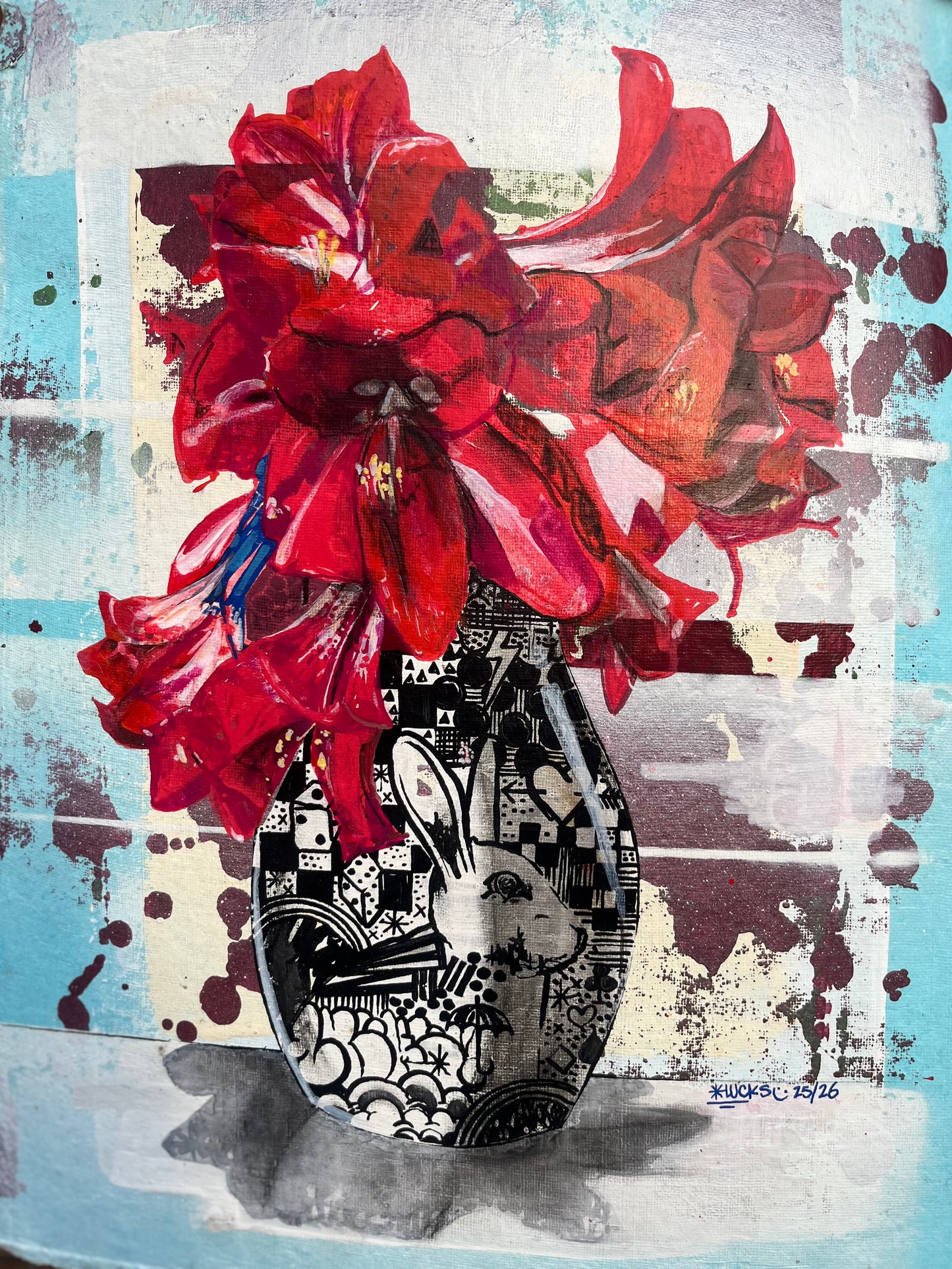 Original artwork "Works on Paper No.12" by Lucks, featuring abstract ink and watercolor on textured paper.
