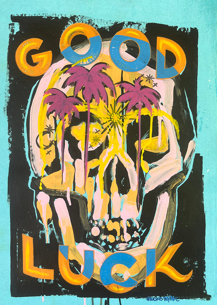 Original artwork "Works on Paper No.19" by Lucks, featuring abstract mixed media art on paper with vibrant colors and textured details.