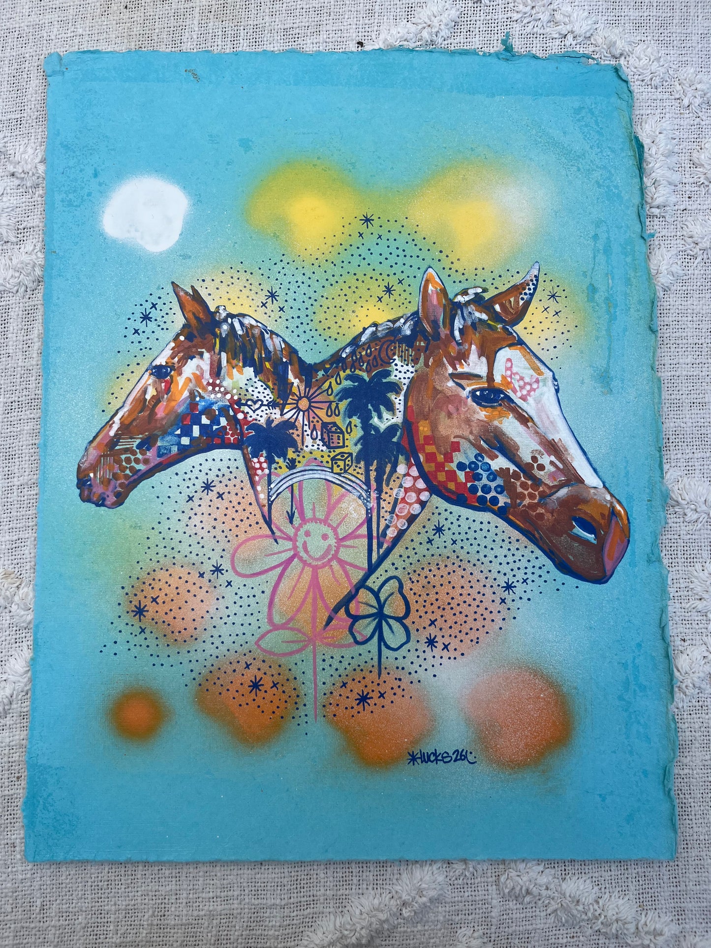 Original artwork "Works on Paper No.58" by Lucks, featuring abstract mixed media art on paper.