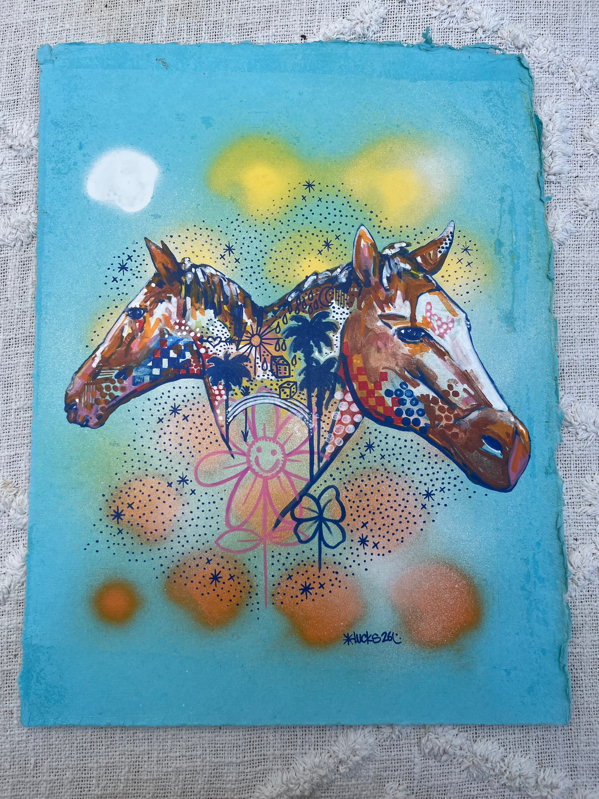 Original artwork "Works on Paper No.58" by Lucks, featuring abstract mixed media art on paper.
