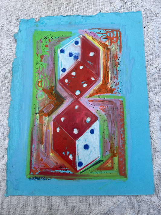 Original artwork "Works on Paper No.28" by Lucks, featuring abstract mixed media on paper with vibrant colors and textured details.