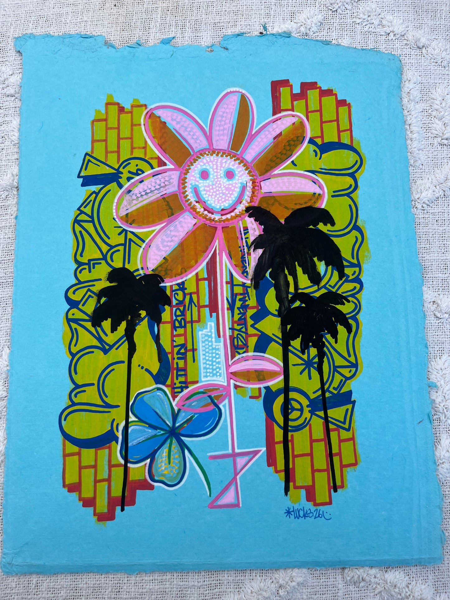 Original artwork from Works on Paper No.75 by Lucks, featuring abstract art with vibrant colors and textured paper details.