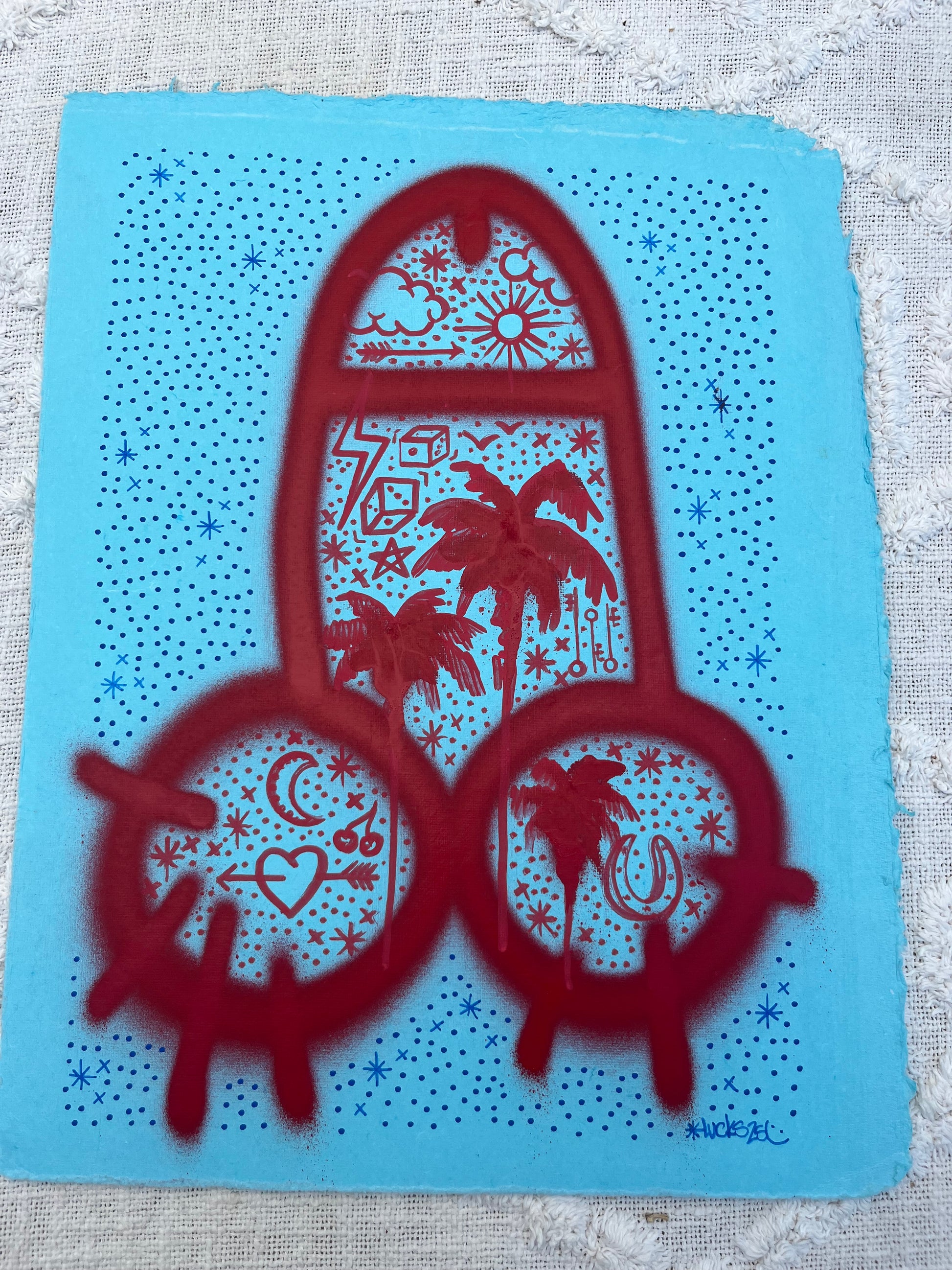 Original artwork from Lucks titled Works on Paper No.56, featuring intricate ink and watercolor on paper.