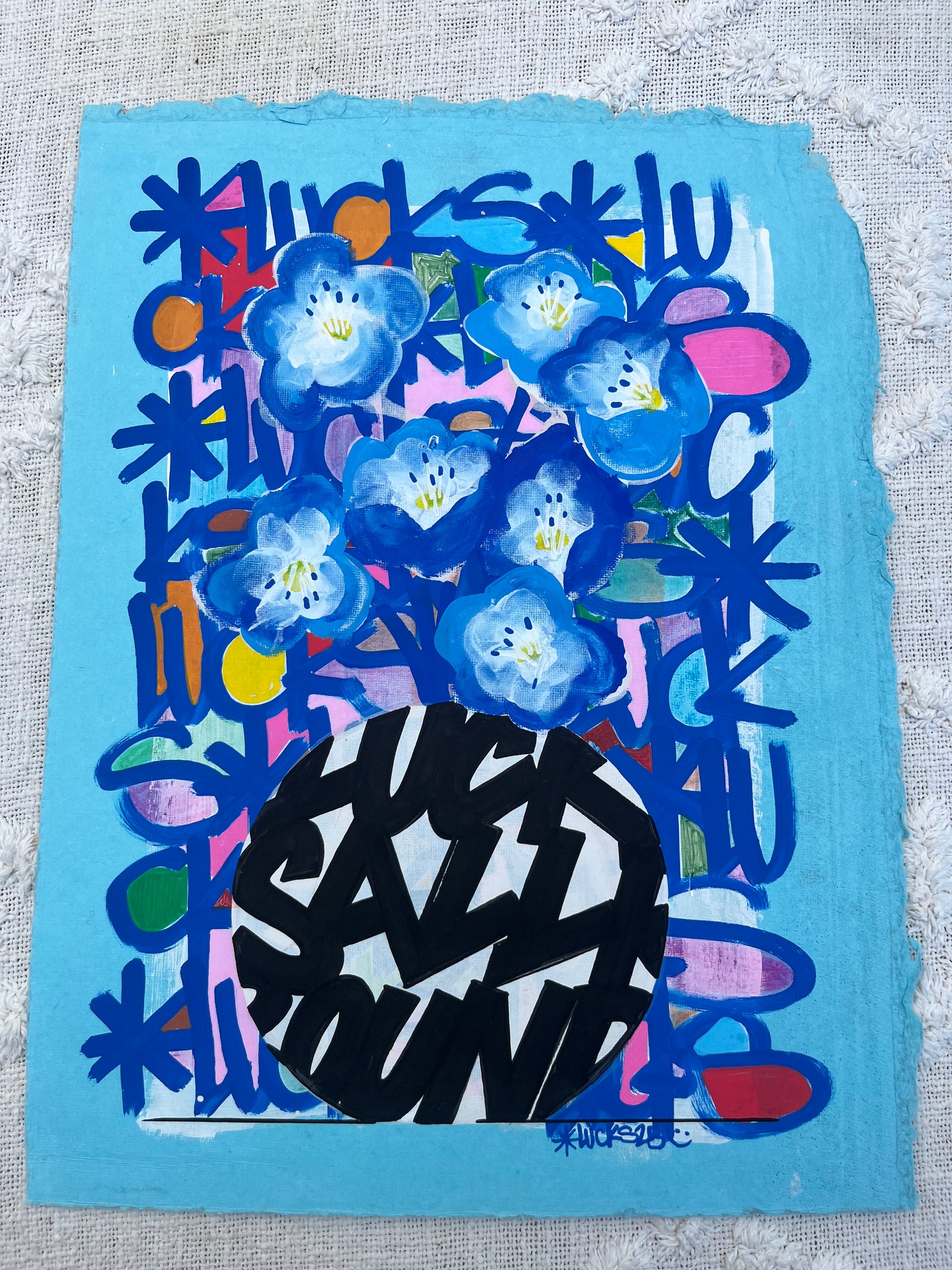 Original artwork from Lucks titled Works on Paper No.20, featuring detailed ink and paper textures in a contemporary art style.
