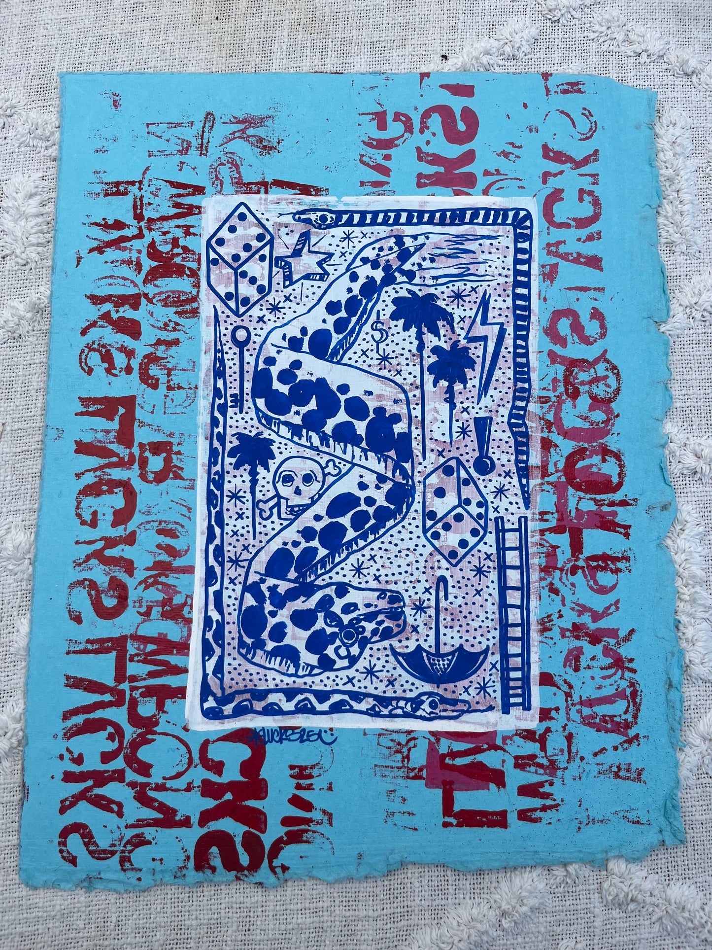 Original artwork "Works on Paper No.30" by Lucks, featuring abstract mixed media art on paper with vibrant textures and colors.