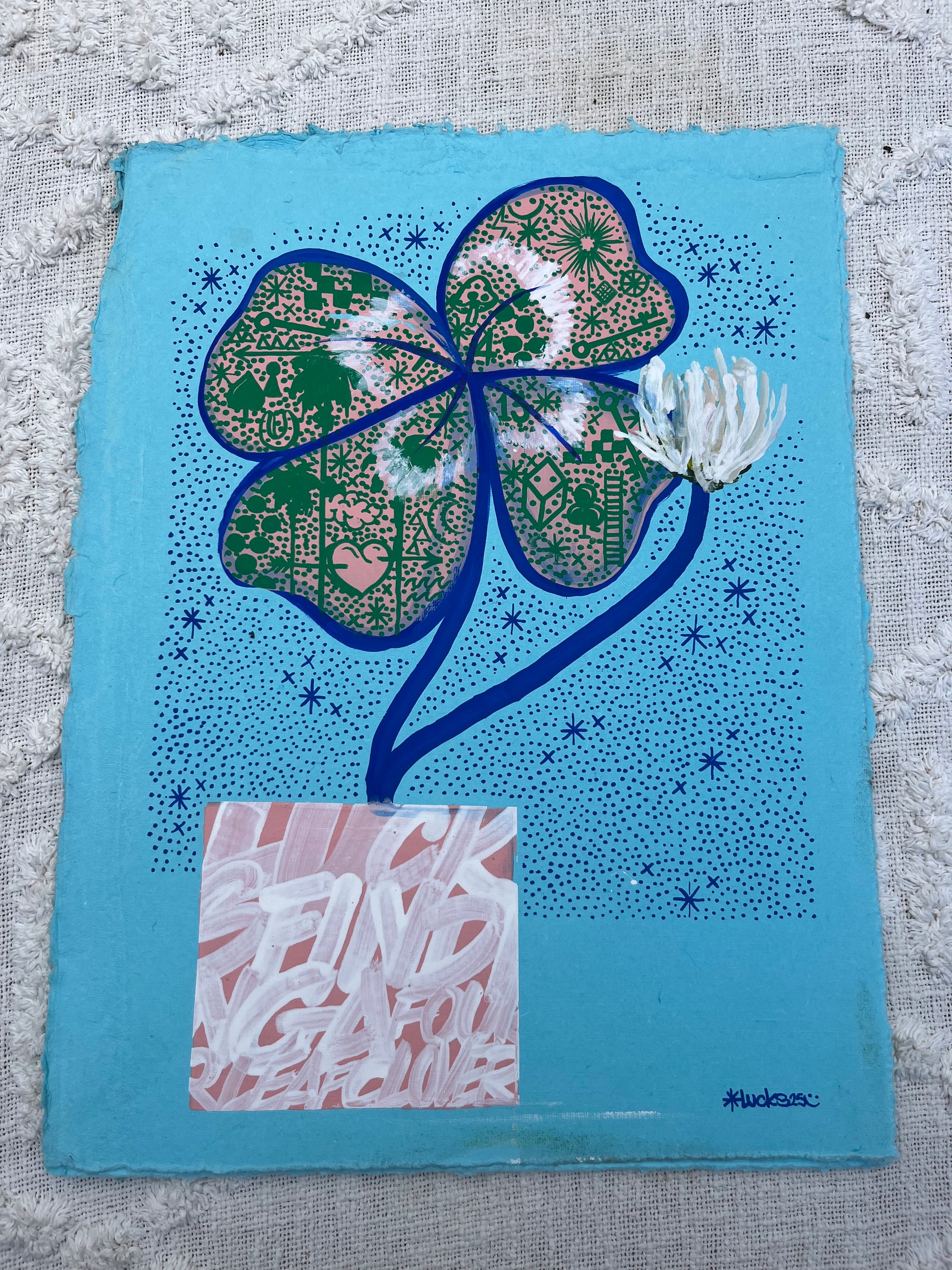 Original artwork "Works on Paper No.39" by Lucks, featuring abstract mixed media art on paper with vibrant textures and intricate details.
