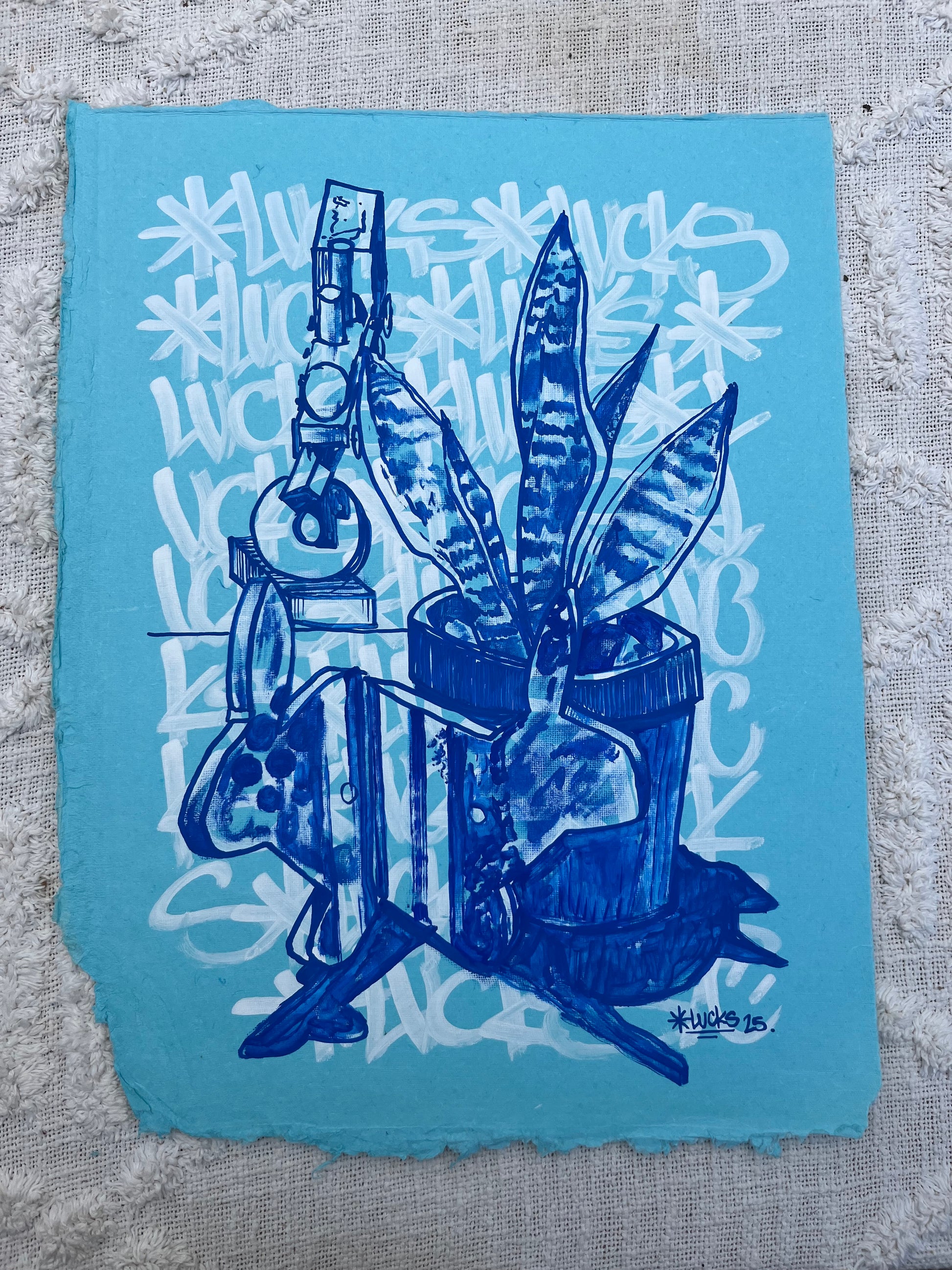 Original artwork "Works on Paper No.64" by Lucks, featuring abstract mixed media art on paper with vibrant colors.