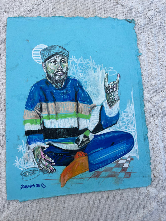 Original artwork from Lucks titled Works on Paper No.18, featuring intricate ink and watercolor details on paper.