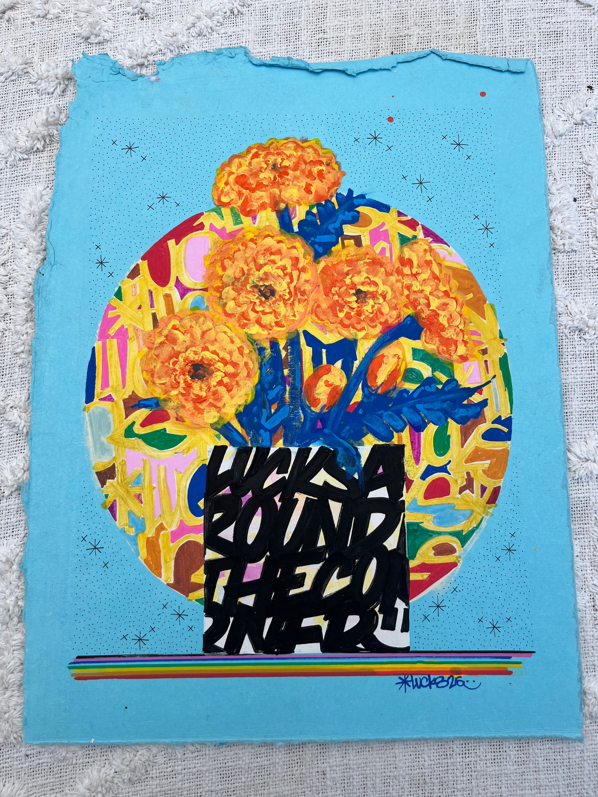 Original artwork "Works on Paper No.57" by Lucks, featuring abstract ink and watercolor on paper with vibrant, textured details.
