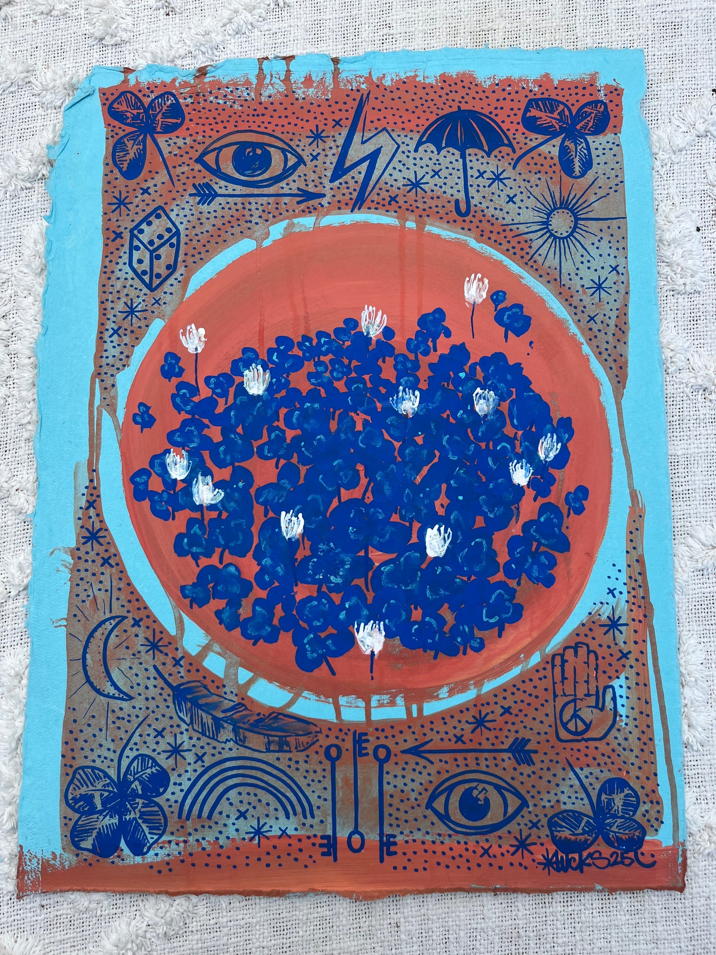Original artwork "Works on Paper No.8" by Lucks, featuring abstract mixed media art on paper.
