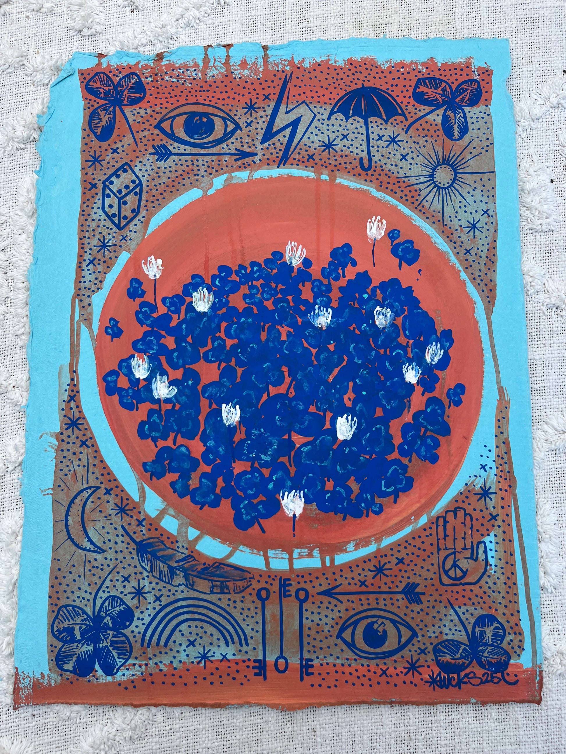 Original artwork "Works on Paper No.8" by Lucks, featuring abstract mixed media art on paper.