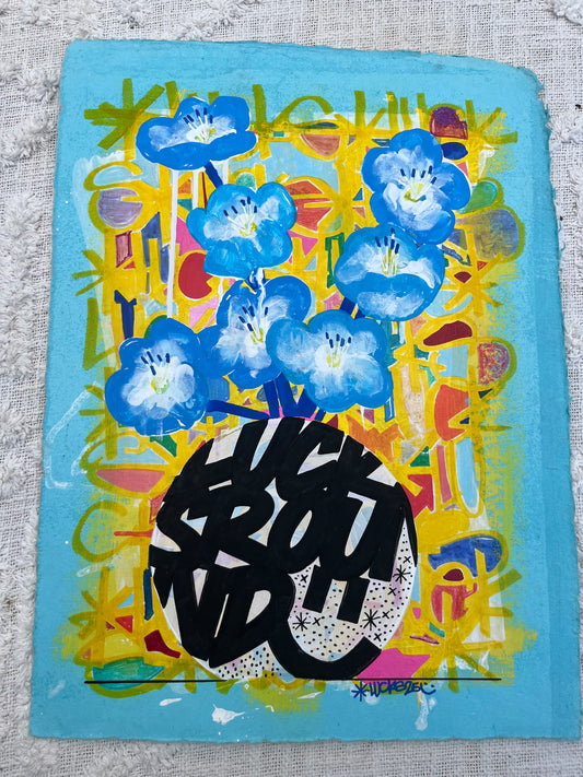 Original artwork "Works on Paper No.49" by Lucks, featuring abstract mixed media art on paper with vibrant colors and textured details.