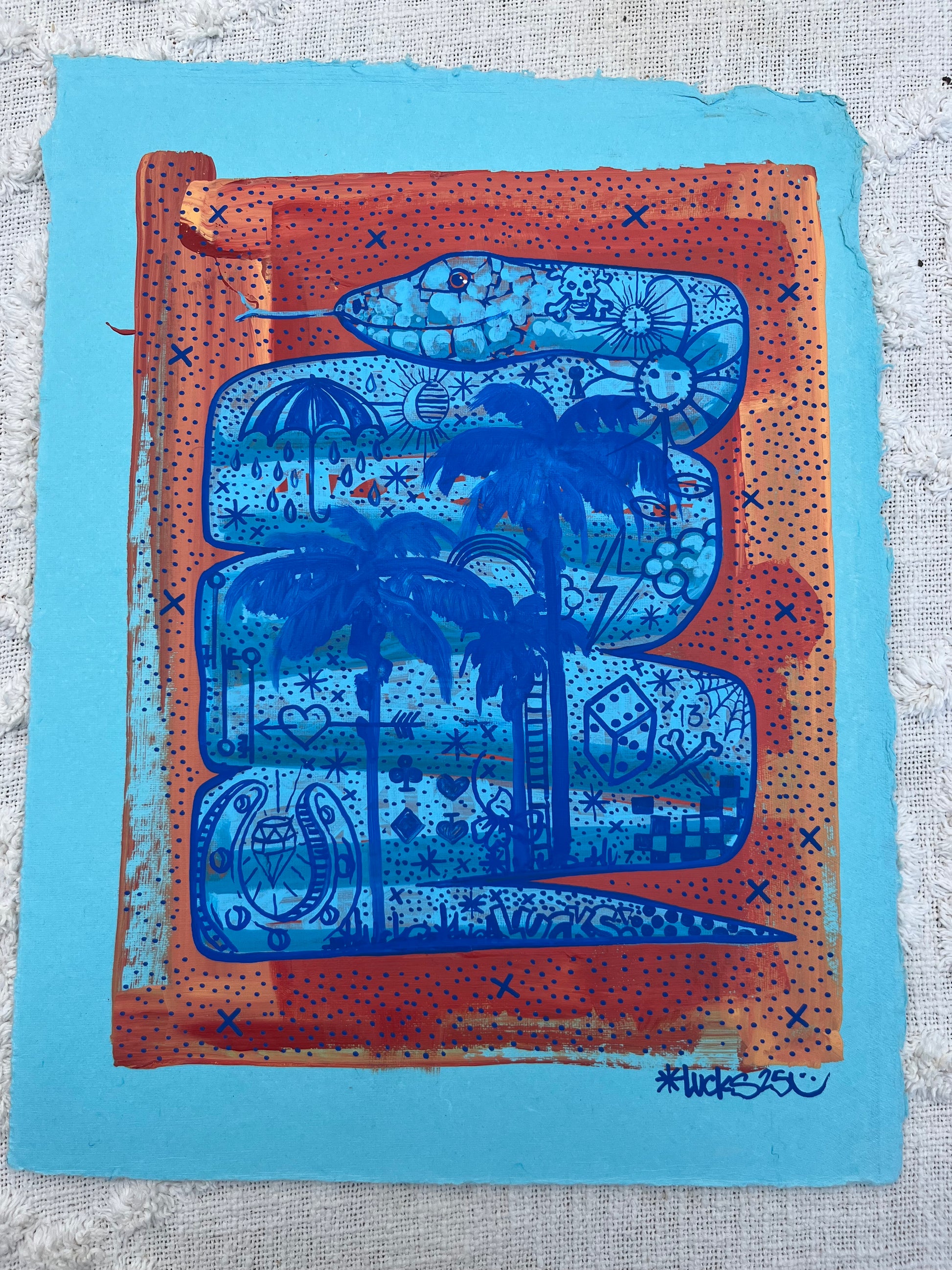Original artwork titled Works on Paper No.74 by Lucks, showcasing abstract mixed media art on paper.