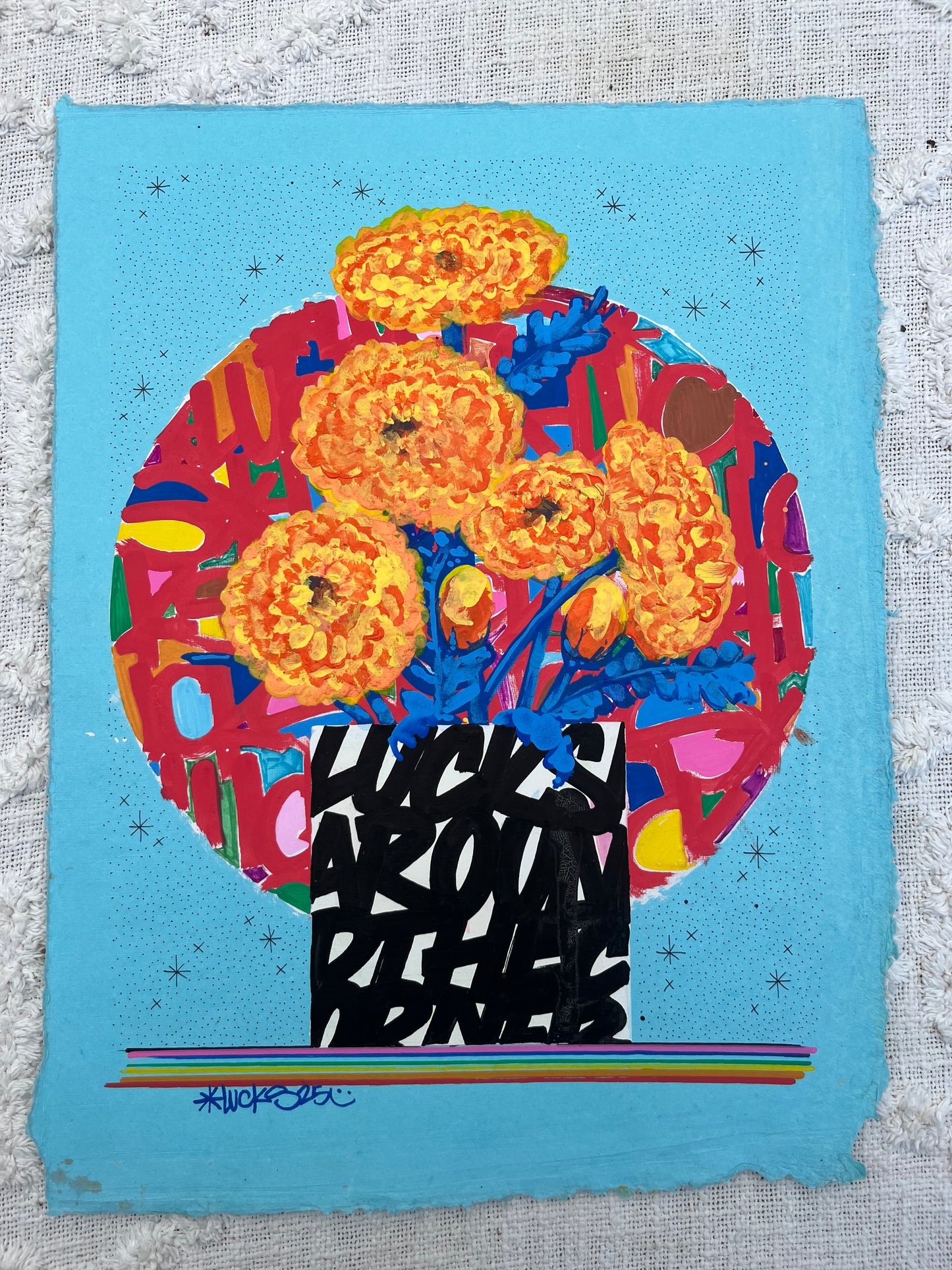 Original artwork "Works on Paper No.2" by Lucks, showcasing detailed ink and mixed media on textured paper.