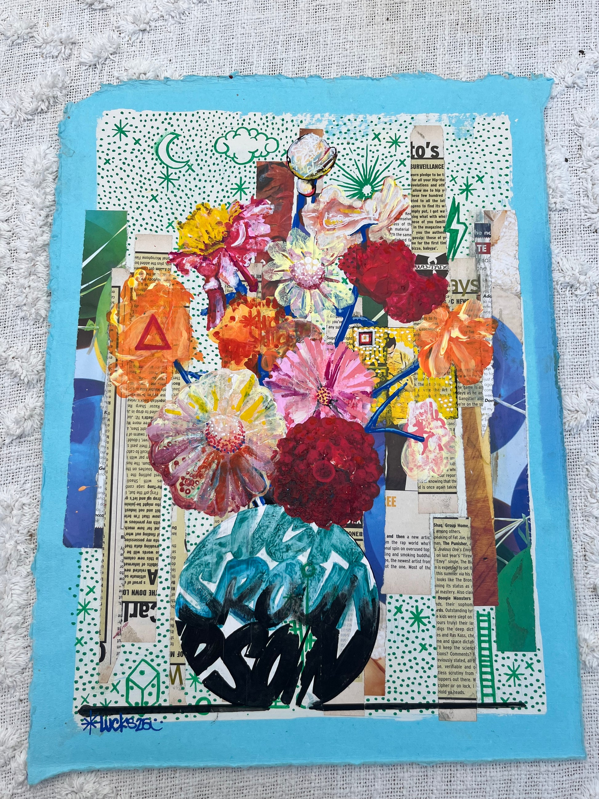 Original artwork "Works on Paper No.5" by Lucks, featuring abstract art on paper with vibrant colors and intricate details.