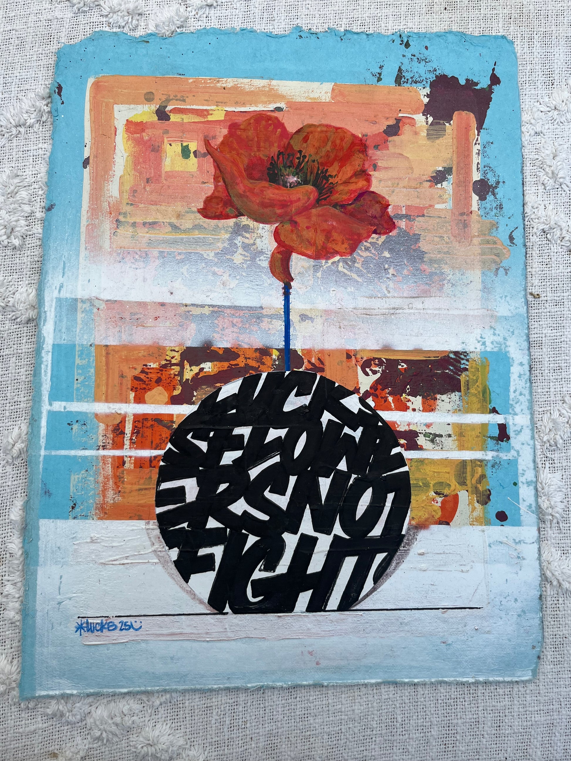 Original artwork "Works on Paper No.6" by Lucks, featuring abstract ink and watercolor on paper with vibrant, textured details.