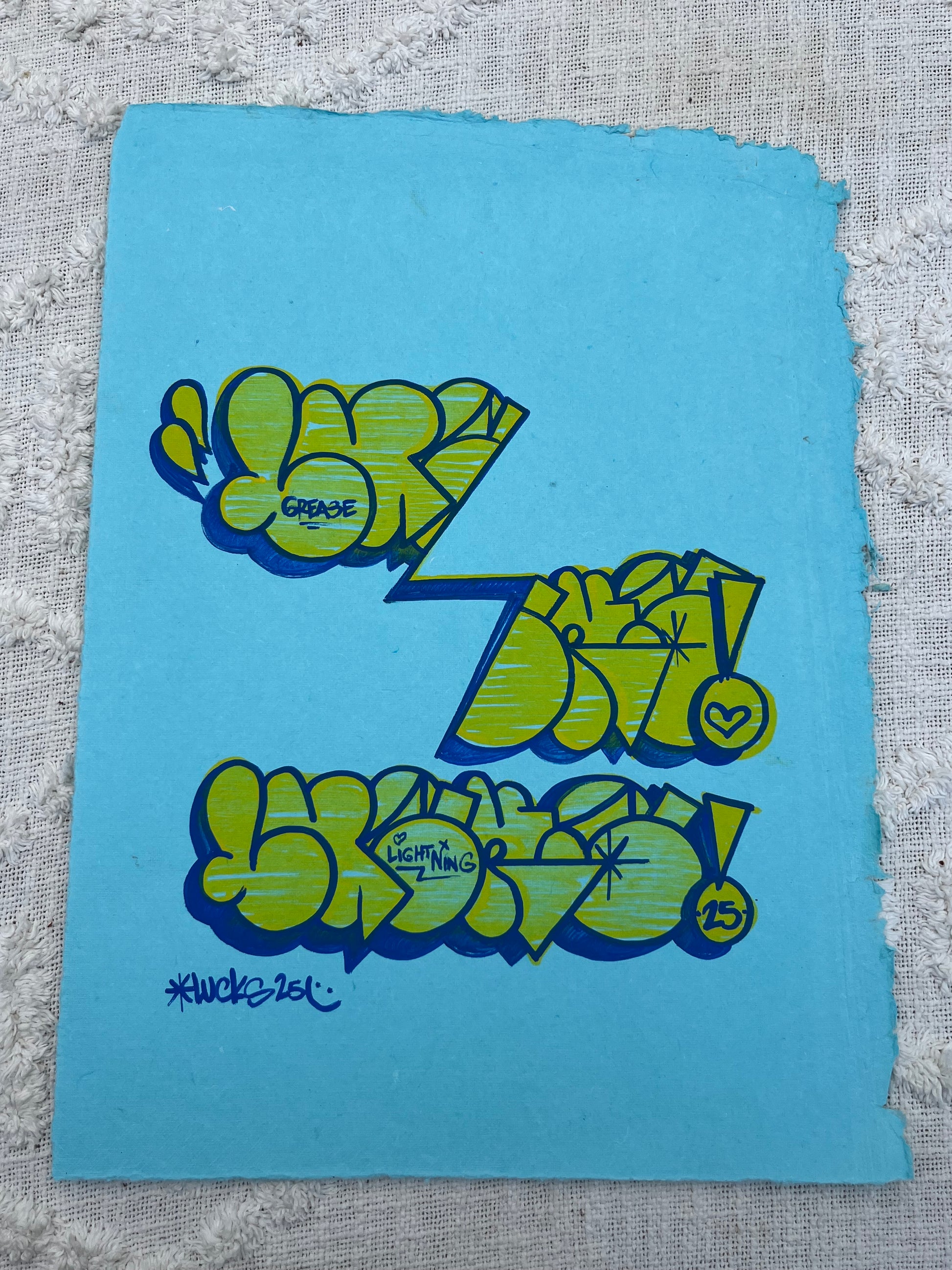 Original artwork "Works on Paper No.52" by Lucks, showcasing abstract art with vibrant colors on textured paper.