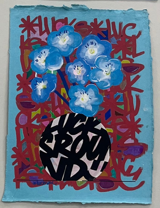 Original artwork by Lucks titled Works on Paper No.46, featuring abstract ink and paper textures in a mixed media art piece.