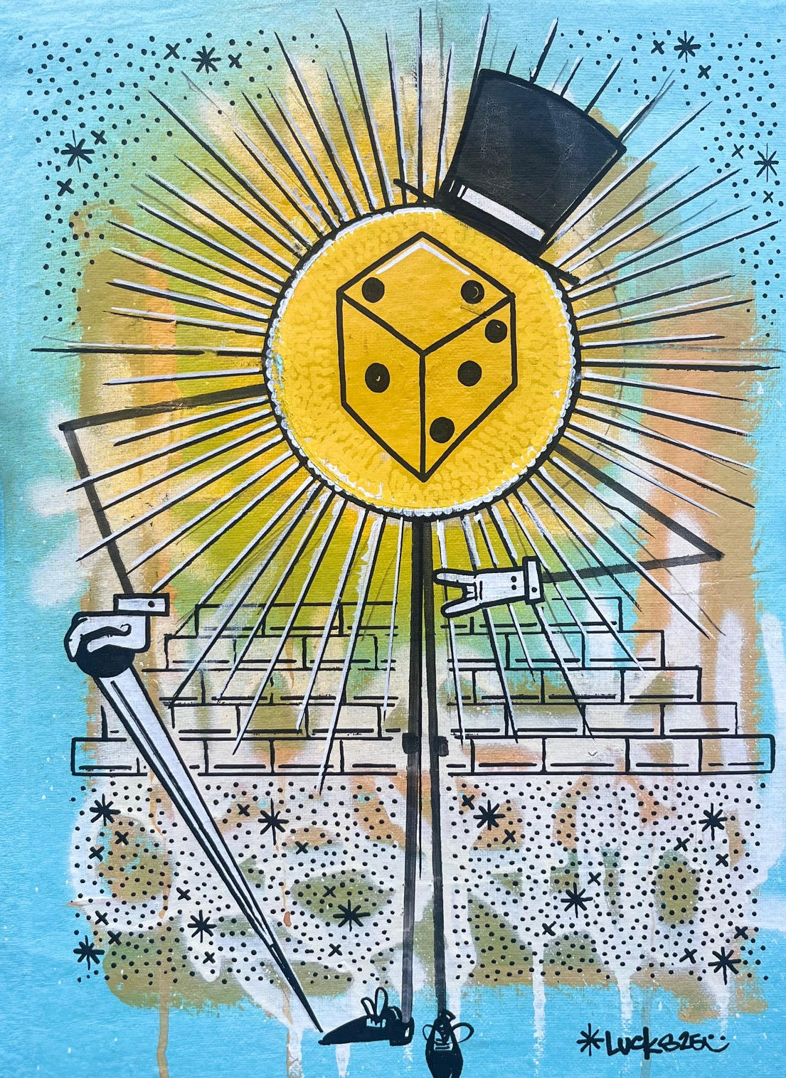 Original artwork "Works on Paper No.55" by Lucks, featuring abstract ink and watercolor on textured paper.